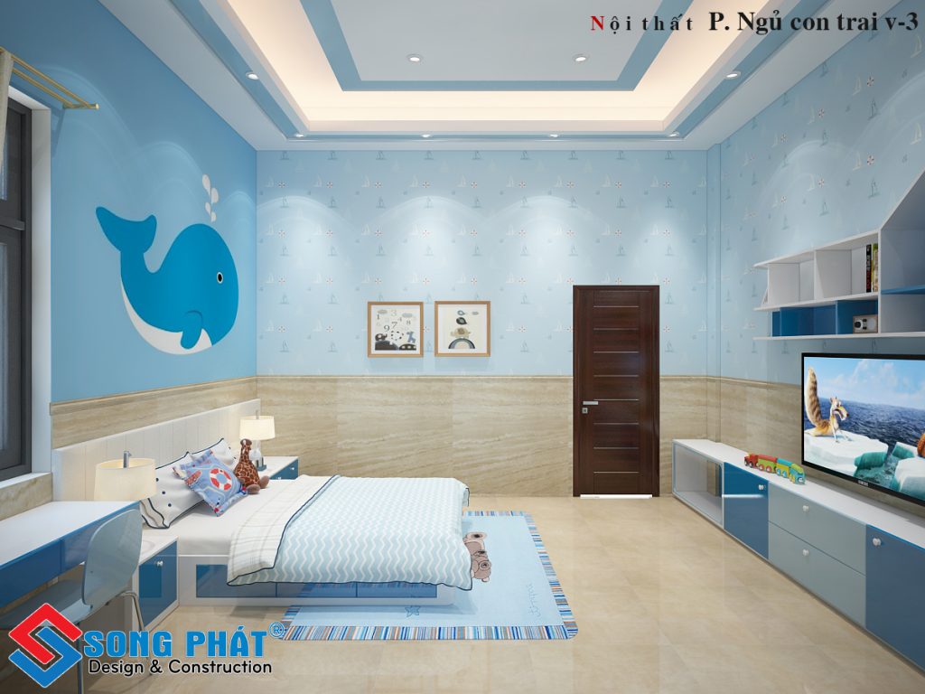 Phòng ngủ bé trai lầu 1 nhà 3 tầng 4x20m.