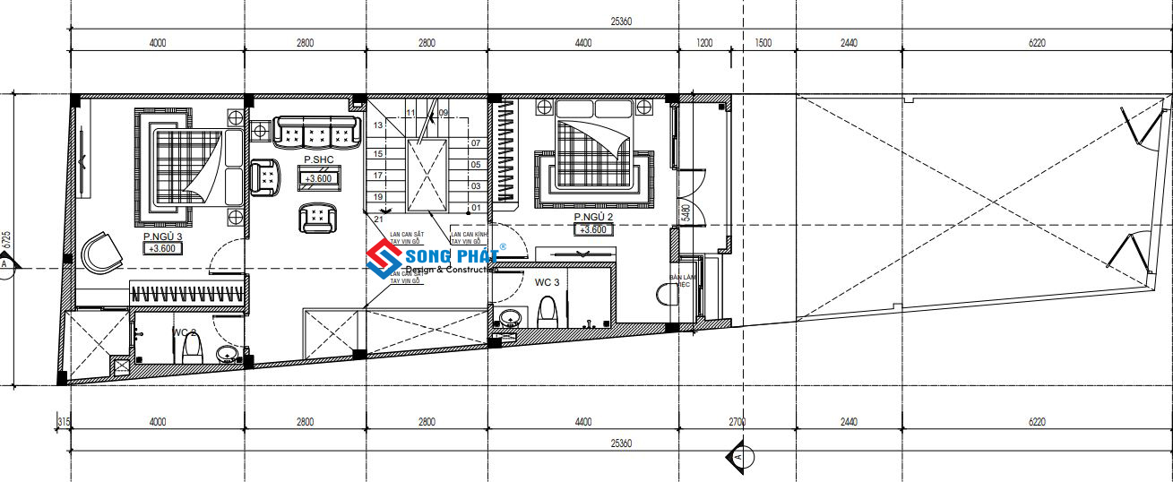 Thiết kế nhà trên mảnh đất méo xéo lầu 1.